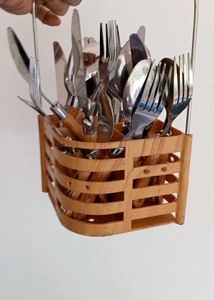 wood Stainless Steel Cutlery Set with Stand 22pcs
