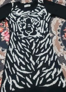 Tiger Print Knit Sweater Dress