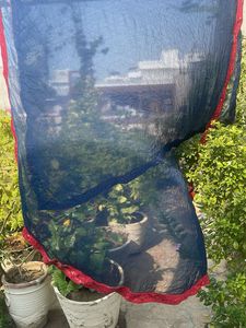 Elegant Navy Blue Dupatta with Red Border