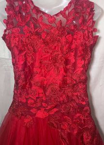 Red Floral Embroidered Gown