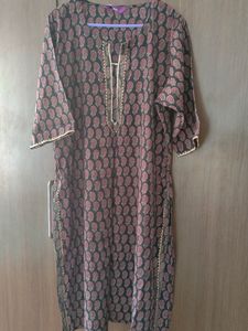 Black With Maroon Chanderi Silk Kurti