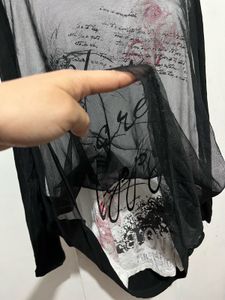 Sheer Graphic Print Long Sleeve Top