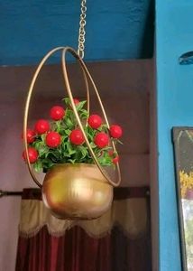 Set Of 2 Golden Metal Hanging Pot