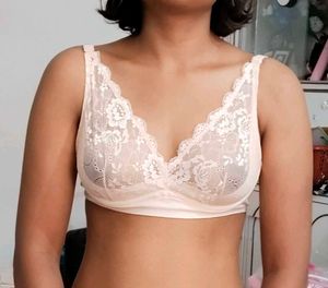 Beige Floral Lace Non-Padded Underwired Bra