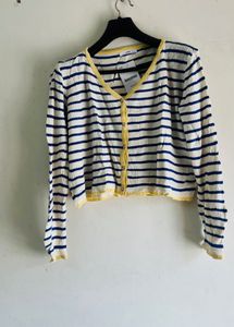 Korean Striped Button-Down Cardigan