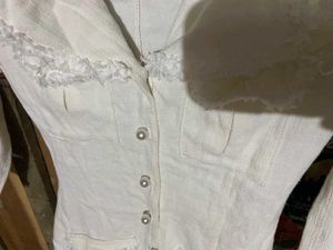 White Collared Mini Dress with Fringes