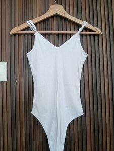 White V-Neck Spaghetti Strap Bodysuit