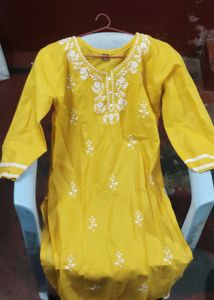 Vibrant Yellow Kurta with White Embroidery