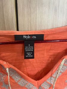 Orange Embroidered Tunic Top