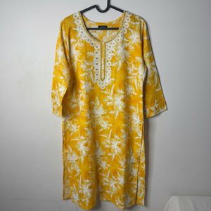 Vibrant Yellow Floral Embroidered Kurta