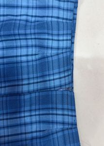Blue Plaid Mini Skirt with Slits
