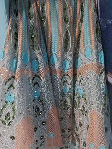 Elegant Blue &amp; Peach Embroidered Lehenga
