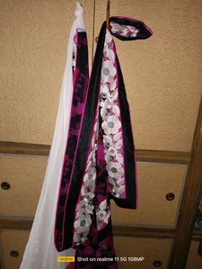Beautiful Pink,White Nd Black Sareee With Blouse