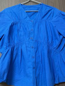 new Vibrant Blue Button-Up Peplum Top