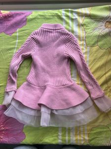 Pink Knit &amp; Tulle Girls Dress