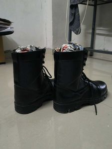 Black Leather military Lace-Up Boots