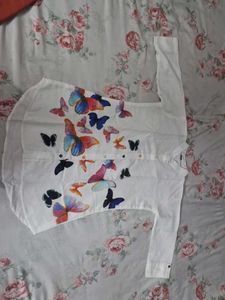 Butterfly Print White Tunic Top