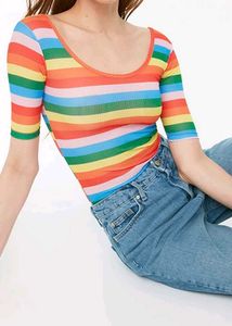 Rainbow Striped Ribbed Top