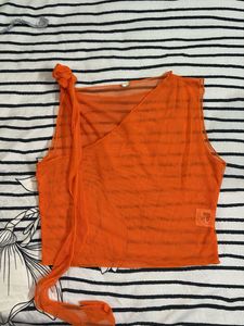 Sheer Orange Asymmetrical Top