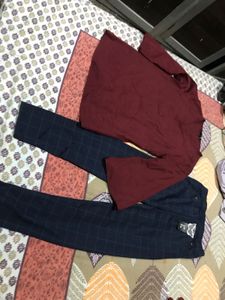 Maroon Kurti with Checked Trousers