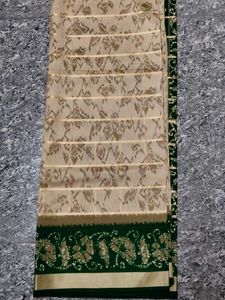 Elegant Beige Saree with Green Border