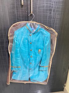 INDIAN ETHNIC FULL SLEEVS JACQUARD INDO WESTERN SHERWANI AND DHOTI SET