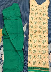 Cream and Green Salwar Kameez