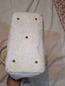 White Ostrich Embossed Handbag