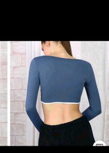 Blue Thumbhole Crop Top