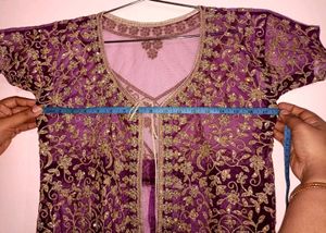 Elegant Purple Embroidered Dress Ethnic Net Jacket