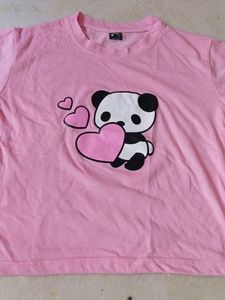 Cute Panda Heart Pink T-Shirt