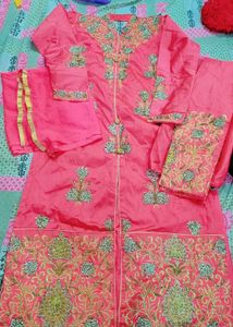 Pink Stone Work Suit With Net Dupatta