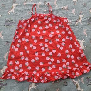 Cute Red Strawberry Print Dress with Heart Bag