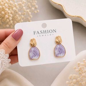 Elegant Purple Stone Drop Earrings