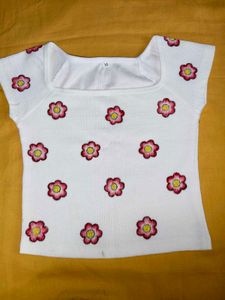 White Floral Embroidered Top