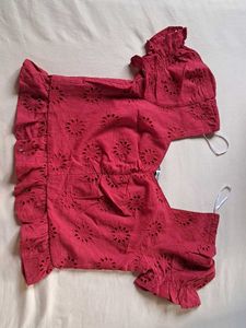 Chic Red Broderie Anglaise Top