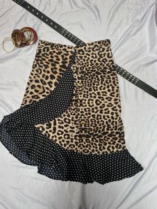 Leopard Print & Polka Dot Ruffle Skirt