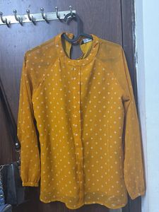 Mustard Yellow Printed Button-Up Blouse