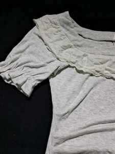 Grey Ruffle Neck T-Shirt Dress