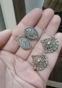 Silver Tone Stud Earring Set