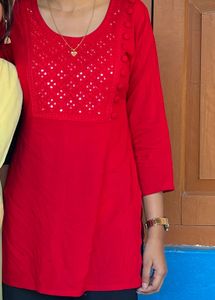 Libas Embellished Red Short Kurta
