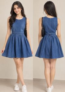 Blue Denim Fit &amp; Flare Dress