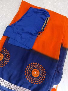Orange and Blue Ombre Saree