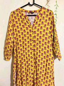 Yellow Kurta with Pink Floral Print