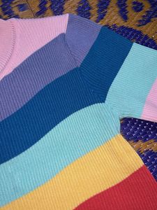 Rainbow Striped Ribbed Knit Top