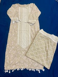 Elegant Beige Kurta Set with Tassels