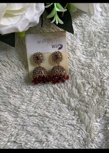 Elegant Gold-Tone &amp; Ruby Jhumka Earrings