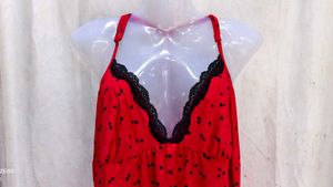 Red Heart Print Slip Dress