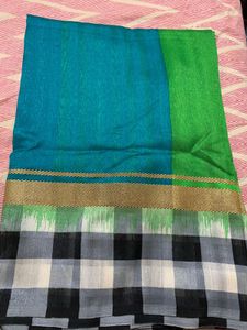 Vibrant Teal & Green Checkered Saree