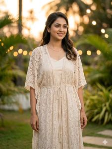 Elegant Cream Lace Kaftan Gown